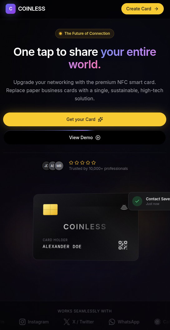 Coinless Dashboard Mobile